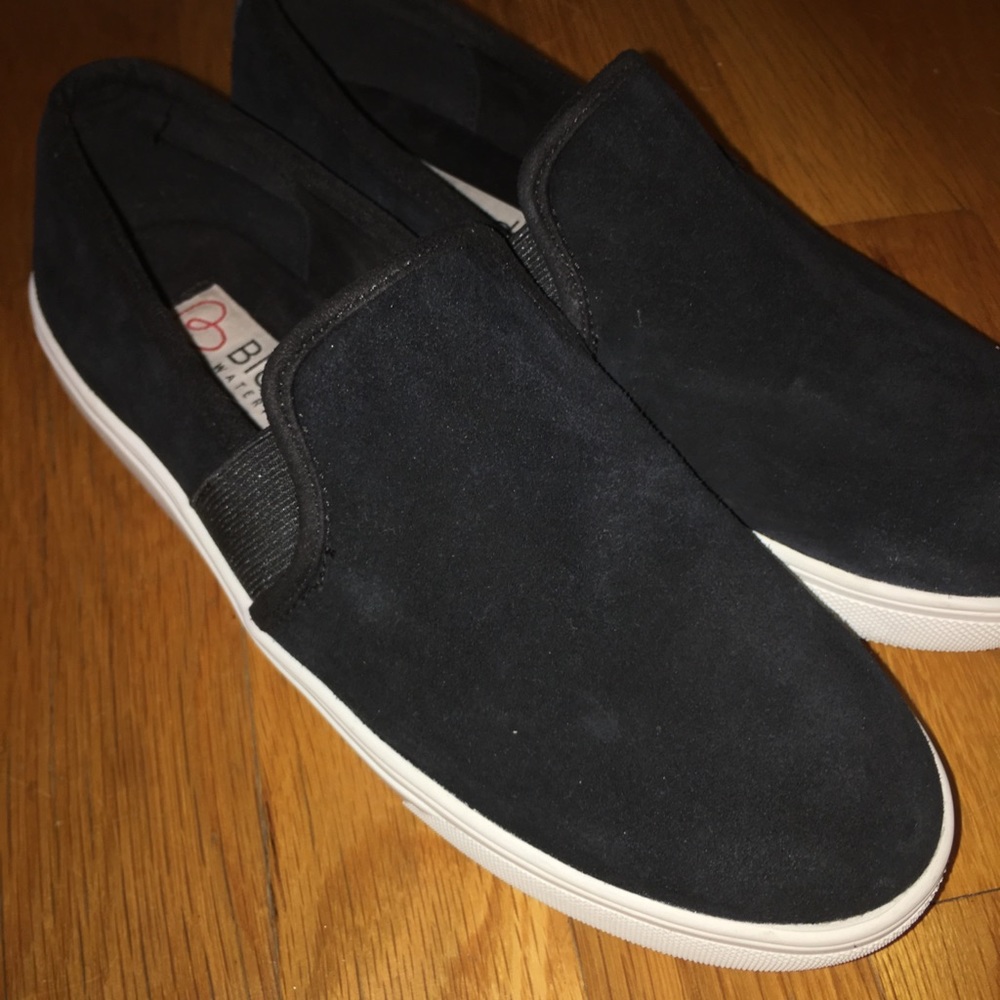 Black suede slip on shoes